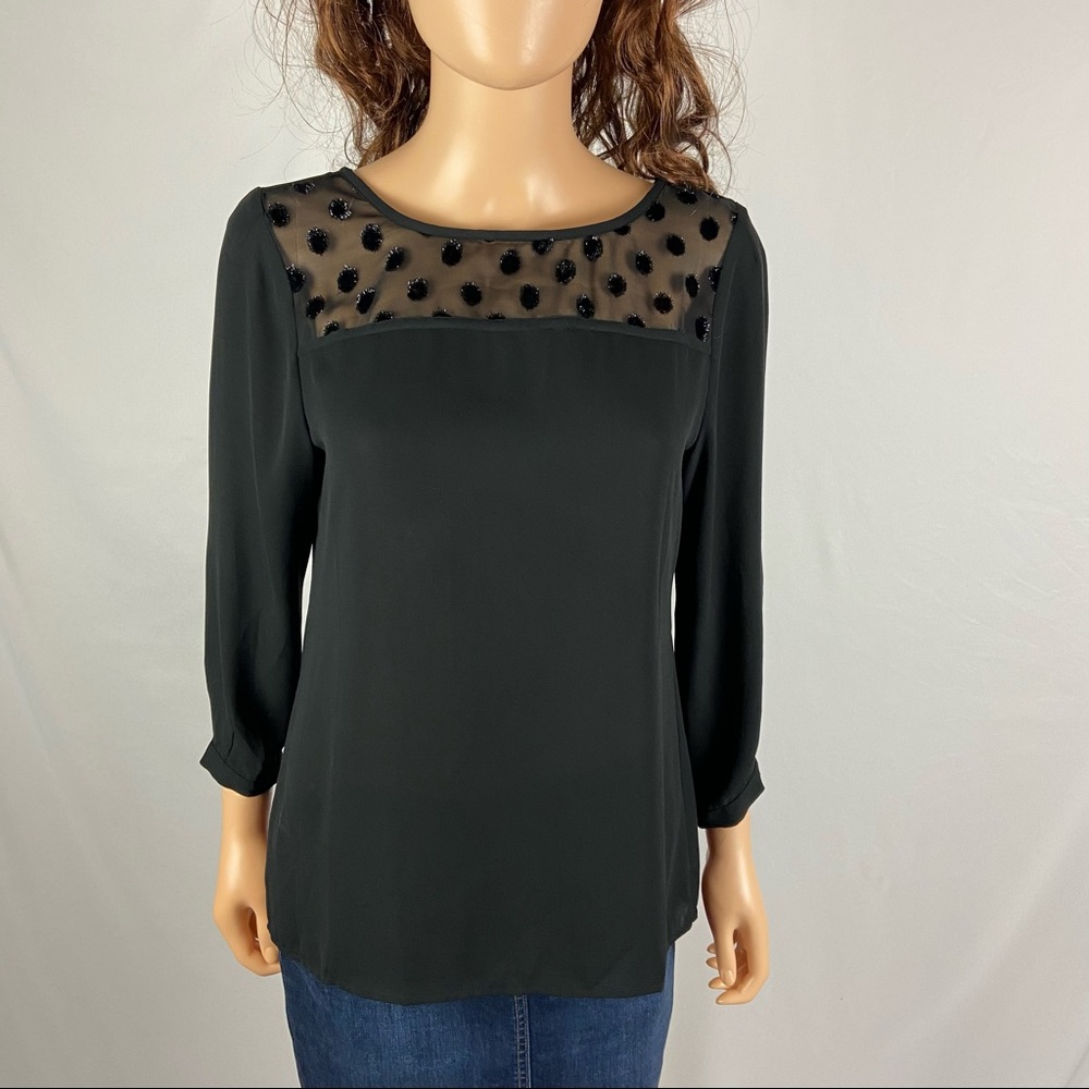 Loft Black Metallic Dotted Blouse